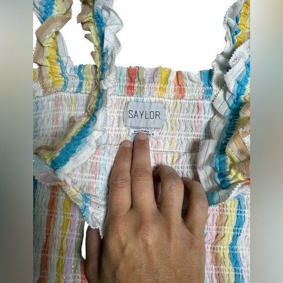 Saylor Rainbow Stripe Smocked Crop Top Ruffle Straps Size S - Picture 2 of 6